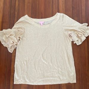 Lilly Pulitzer golden tan blouse with ruffles